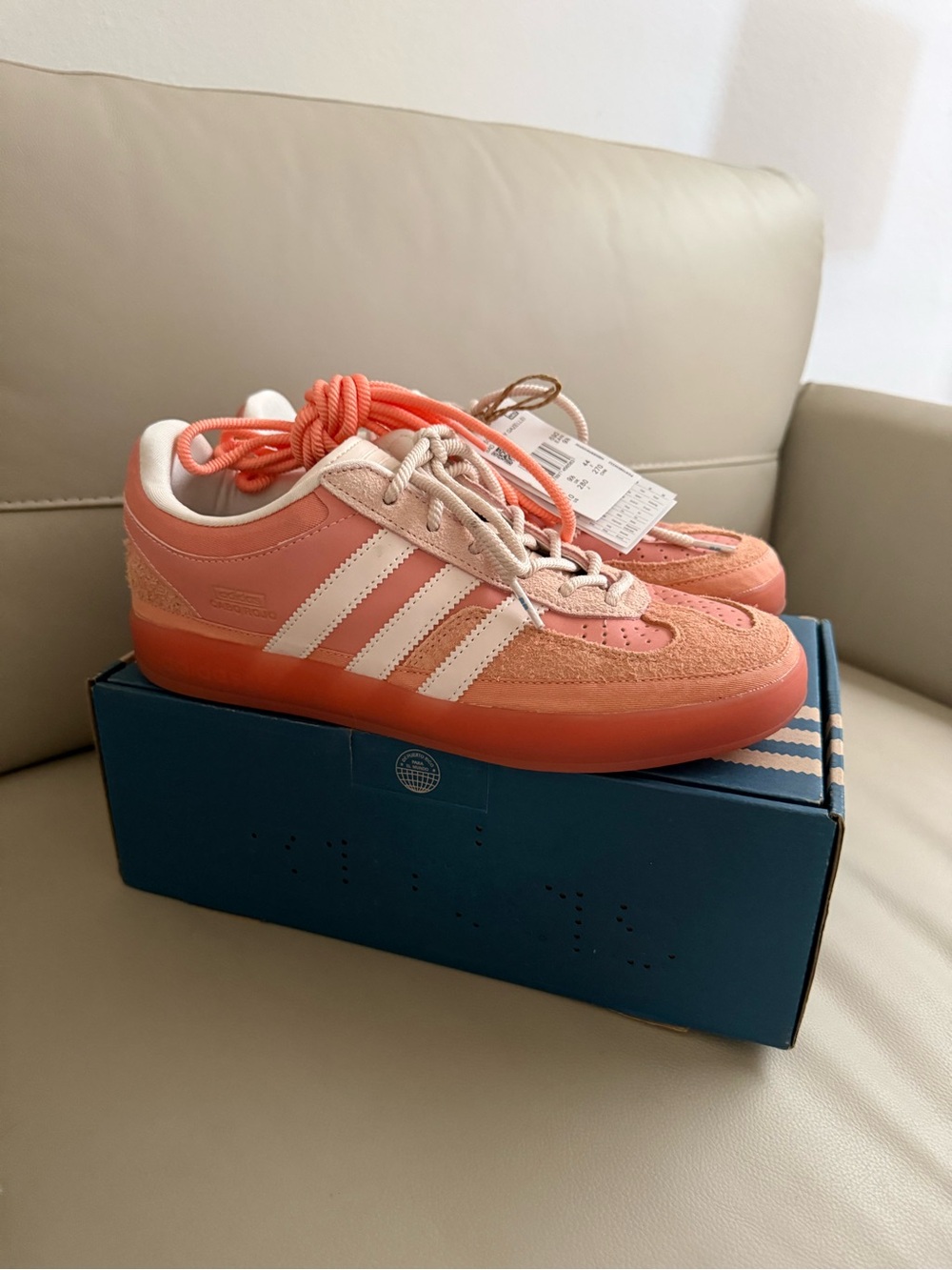 adidas Bad Bunny’s Coral-Orange & White Low-Top Sneakers